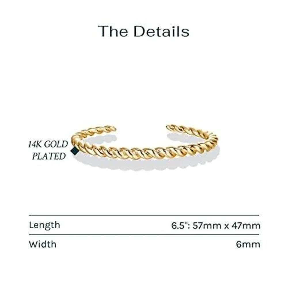 Rose Gold Twisted Rope‎ Cuff Bracelet Polished Spiral Open Bangle Accessory